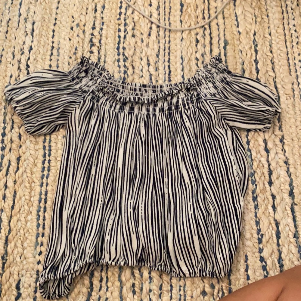 Off the Shoulder Blue & White Striped Crop Top